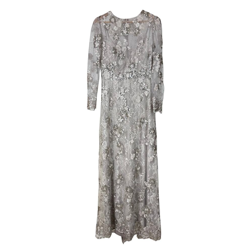 Mac Duggal Silver Champagne Embellished Lace Maxi Gown - Picture 3 of 10
